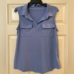 Like New Slinky Blue Blouse with Front Pockets